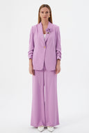 Purple Women's Blazer and Pants Set with Shawl Collar, Single Button, and Floral Detail