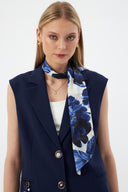 Women's Navy Blazer Vest with Scarf Detail and Wide-Leg Trousers