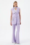 Fular Detaylı Kadın Lila Blazer Yelek ve Geniş Paça Pantolon