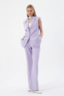 Women's Lilac Blazer Vest with Scarf Detail and Wide-Leg Trousers