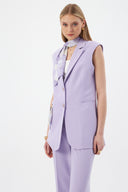 Women's Lilac Blazer Vest with Scarf Detail and Wide-Leg Trousers