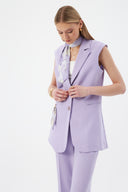 Women's Lilac Blazer Vest with Scarf Detail and Wide-Leg Trousers