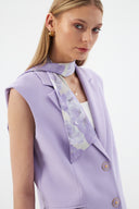 Women's Lilac Blazer Vest with Scarf Detail and Wide-Leg Trousers
