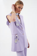 Women's Lilac Blazer Vest with Scarf Detail and Wide-Leg Trousers