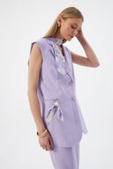 Women's Lilac Blazer Vest with Scarf Detail and Wide-Leg Trousers