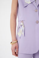 Women's Lilac Blazer Vest with Scarf Detail and Wide-Leg Trousers