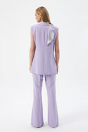 Fular Detaylı Kadın Lila Blazer Yelek ve Geniş Paça Pantolon