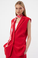 Women's Red Blazer Vest with Scarf Detail and Wide-Leg Trousers