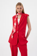 Women's Red Blazer Vest with Scarf Detail and Wide-Leg Trousers