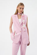 Women's Pink Blazer Vest with Scarf Detail and Wide-Leg Trousers