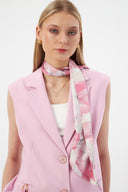 Women's Pink Blazer Vest with Scarf Detail and Wide-Leg Trousers