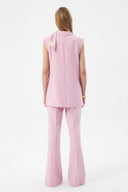 Women's Pink Blazer Vest with Scarf Detail and Wide-Leg Trousers