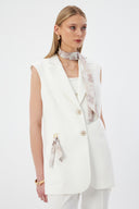 Women's Off-White Blazer Vest with Scarf Detail and Wide-Leg Trousers