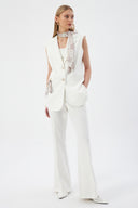 Women's Off-White Blazer Vest with Scarf Detail and Wide-Leg Trousers