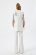 Women's Off-White Blazer Vest with Scarf Detail and Wide-Leg Trousers