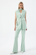 Fular Detaylı Kadın Mint Blazer Yelek ve Geniş Paça Pantolon