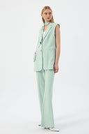 Women's Mint Blazer Vest with Scarf Detail and Wide-Leg Trousers
