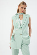 Women's Mint Blazer Vest with Scarf Detail and Wide-Leg Trousers