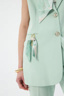 Women's Mint Blazer Vest with Scarf Detail and Wide-Leg Trousers