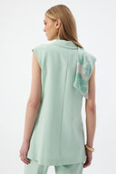 Women's Mint Blazer Vest with Scarf Detail and Wide-Leg Trousers