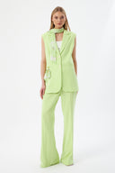 Fular Detaylı Kadın Mimoza Blazer Yelek ve Geniş Paça Pantolon