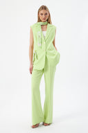 Fular Detaylı Kadın Mimoza Blazer Yelek ve Geniş Paça Pantolon