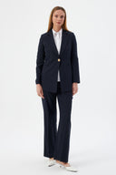 Women's Blazer and Trousers with Gold Button Detail – Navy Blue