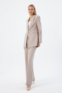 Women's Blazer and Trousers with Gold Button Detail – Stone