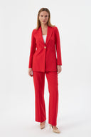 Women's Blazer and Trousers with Gold Button Detail – Red