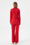 Women's Blazer and Trousers with Gold Button Detail – Red
