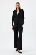 Black Women's Jacket and Pants Suit with Single Button and Belt Detail Blazer