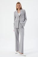 Grey Women's Jacket and Pants Set with Single Button and Belt Detail Blazer