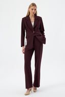 Plum Women's Jacket and Pants Set with Single Button and Belt Detail Blazer