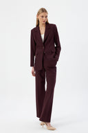 Plum Women's Jacket and Pants Set with Single Button and Belt Detail Blazer