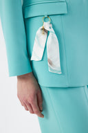 Turquoise Women's Jacket and Pants Set with Single Button and Belt Detail Blazer