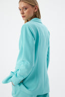 Turquoise Women's Jacket and Pants Set with Single Button and Belt Detail Blazer