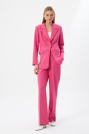 Pembe Kadın Ceket Pantolon Takım Tek Düğmeli Kemer Detaylı Blazer