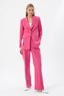 Pembe Kadın Ceket Pantolon Takım Tek Düğmeli Kemer Detaylı Blazer