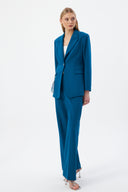 Petrol Women's Jacket and Pants Suit, Single Button Blazer with Belt Detail