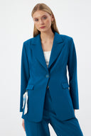 Petrol Women's Jacket and Pants Suit, Single Button Blazer with Belt Detail