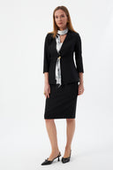 Black Women's Blazer Jacket and Pencil Skirt with Gold Button Detail and Scarf