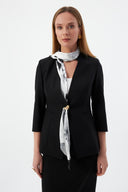 Black Women's Blazer Jacket and Pencil Skirt with Gold Button Detail and Scarf