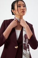 Plum Women's Blazer Jacket and Pencil Skirt with Gold Button Detail and Scarf