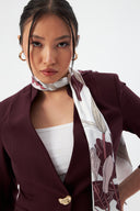 Plum Women's Blazer Jacket and Pencil Skirt with Gold Button Detail and Scarf