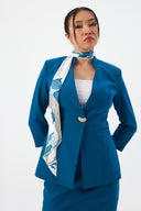 Women's Blazer Jacket and Pencil Skirt with Gold Button Detail and Scarf Set