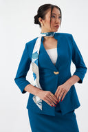 Women's Blazer Jacket and Pencil Skirt with Gold Button Detail and Scarf Set
