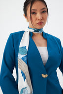 Women's Blazer Jacket and Pencil Skirt with Gold Button Detail and Scarf Set