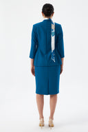 Women's Blazer Jacket and Pencil Skirt with Gold Button Detail and Scarf Set