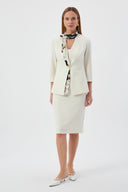 Women's Off-White Blazer Jacket and Pencil Skirt with Gold Button Detail and Scarf