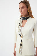 Women's Off-White Blazer Jacket and Pencil Skirt with Gold Button Detail and Scarf